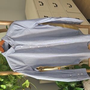 J. Crew Striped ½ Button Down Gold Strip on Sides Cotton Blue/white 6 Tall